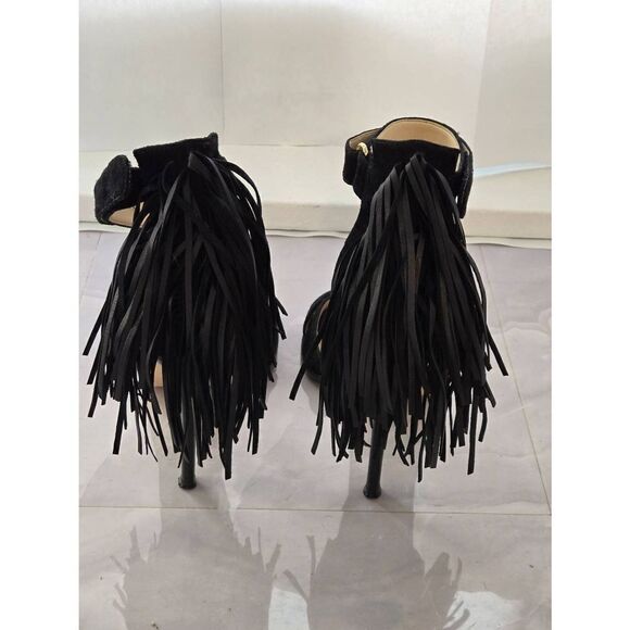 Nine West Hustle Womens Size 7.5M Black Fringe Ankle Strap Heel - Picture 2 of 8